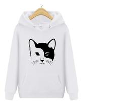 Moletom Estampado Flanelado Unissex gato capuz bolso canguru Moletom Estampado Flanelado Unissex gato capuz bolso canguru