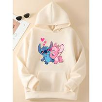 Moletom Estampado Lilo Stitch Moda Feminina Canguru Com Capuz Blusa De Frio Casual