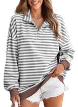 Moletom EVALESS oversized para mulheres listrado de algodão cinza