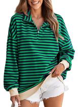 Moletom EVALESS oversized para mulheres listrado de algodão verde