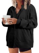 Moletom Eytino Plus Size com capuz com zíper para mulheres 2x preto