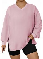 Moletom Eytino Plus Size feminino com decote em V, manga comprida, 5x rosa Moletom Eytino Plus Size feminino com decote em V, manga comprida, 5x rosa