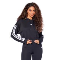 Moletom Feminino Adidas Cropped Capuz Preto/Branco