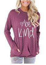 Moletom feminino Akihoo Be Kind com gola redonda e manga comprida GG