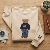 Moletom Feminino Algodão Flanelado Sem Capuz Urso Bear Usa Blusa Frio Tendência Casual Blogueira Cas Moletom Feminino Algodão Flanelado Sem Capuz Urso Bear Usa Blusa Frio Tendência Casual Blogueira Cas