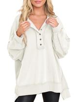 Moletom feminino AlvaQ, moderno, outono e inverno, com botões, alto e baixo, 2X Moletom feminino AlvaQ, moderno, outono e inverno, com botões, alto e baixo, 2X