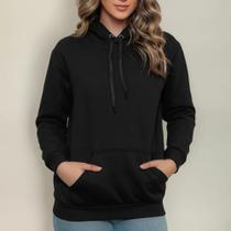 Moletom Feminino Blusa de Frio Confortável Estiloso Inverno Casaco Canguru Capuz Flanelado Quente