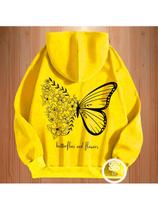Moletom Feminino Borboleta Blusa de Frio Estampado Costas com Bolso Canguru Cordão Capuz