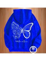 Moletom Feminino Borboleta Blusa de Frio Estampado Costas com Bolso Canguru Cordão Capuz