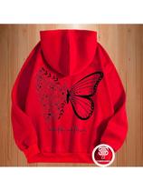 Moletom Feminino Borboleta Blusa de Frio Estampado Costas com Bolso Canguru Cordão Capuz