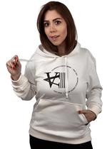 Moletom Feminino c/ Capuz Branco Off Estampa Preta Valansuelo Moletom Feminino c/ Capuz Branco Off Estampa Preta Valansuelo