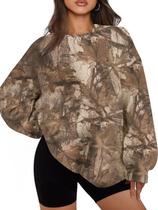 Moletom feminino calbático camuflado de tamanho grande com estampa de folha de ácer