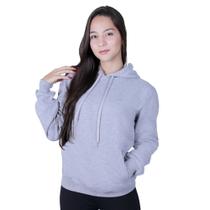 Moletom Feminino Canguru Algodão Liso Com Capuz Branco, Rosa, Cinza e Preto