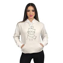 Moletom Feminino Canguru Flanelado com Capuz Blusa de Frio Gatinha