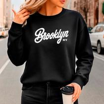 Moletom Feminino Careca Gola Redonda Brooklyn Minimalista Algodão Macio e Quentinho