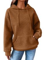 Moletom feminino casual com capuz SHEWIN, com capuz e waffle, marrom claro