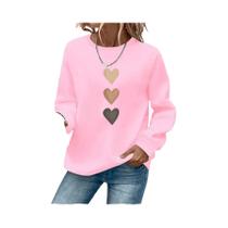 Moletom Feminino Casual Com Estampa De Coração, Manga Longa, Gola Redonda, Design Geométrico,