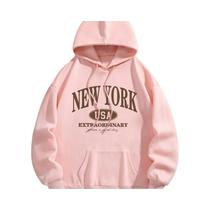 Moletom Feminino Casual De Inverno Com Manga Longa E Estampa De Letras, Com Capuz E Cordão