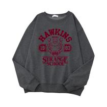 Moletom Feminino Casual Estilo Streetwear Com Estampa High School Indiana 1983, Gola Redonda Solta
