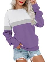 Moletom feminino casual PGANDS com gola redonda, bloco colorido