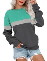 Moletom feminino casual PGANDS com gola redonda, bloco colorido