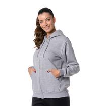 Moletom Feminino Cinza Claro com Capuz e Zíper Moletom Feminino Cinza Claro com Capuz e Zíper