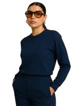 Moletom Feminino Clássico Gola Careca Azul Marinho Inverno Blusão Gola Redonda - Casacos femininos