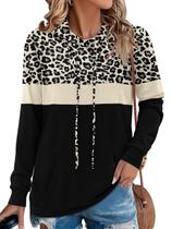 Moletom feminino com capuz Angerella Leopard Color Block, outono de 2024, na moda