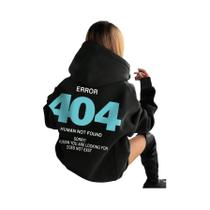 Moletom Feminino Com Capuz Em Fleece Error 404 Human Not Found S-XXL Casual Outono Esportivo