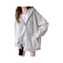 Moletom Feminino Com Capuz, Estampa Bordada, Estilo Esportivo E Chique, Casual, Com Zíper, Manga Moletom Feminino Com Capuz, Estampa Bordada, Estilo Esportivo E Chique, Casual, Com Zíper, Manga