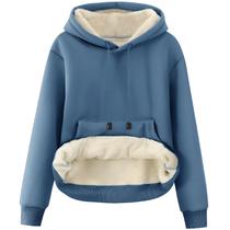 Moletom feminino com capuz Flygo, forrado de lã sherpa, azul empoeirado, azul empoeirado, M Moletom feminino com capuz Flygo, forrado de lã sherpa, azul empoeirado, azul empoeirado, M
