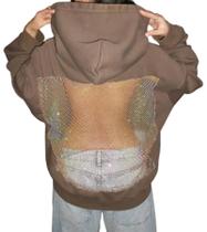 Moletom feminino com capuz LETSVDO Sexy Mesh Back Hollow Crystal Fishnet Moletom feminino com capuz LETSVDO Sexy Mesh Back Hollow Crystal Fishnet