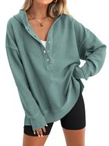 Moletom feminino com capuz PRETTYGARDEN, moda 2024, decote em V Moletom feminino com capuz PRETTYGARDEN, moda 2024, decote em V