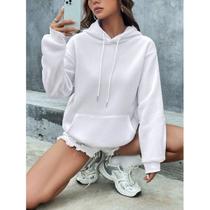 Moletom Feminino Com Capuz Sem Estampa Blusa Casaco Blusa De Frio Liso