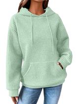 Moletom feminino com capuz SHEWIN, casual, waffle, com cordão, verde menta