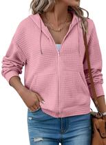 Moletom feminino com capuz SHEWIN com zíper e tamanho grande, rosa