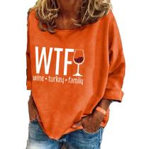 Moletom feminino com estampa de Ação de Graças WTF Wine Turkey Family