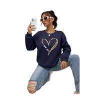 Moletom Feminino Com Estampa De Coração De Leopardo, Forrado Com Pelúcia, Estilo Hipster,