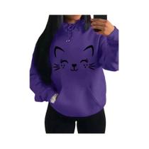 Moletom Feminino Com Estampa De Gato Feliz, Moda Casual, Streetwear, Hip Hop, Pullover De Fleece