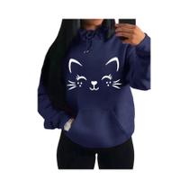 Moletom Feminino Com Estampa De Gato Feliz, Moda Casual Streetwear Hip Hop, Pullover De Fleece