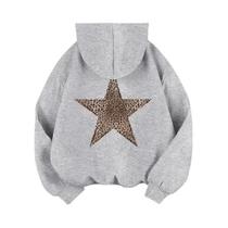 Moletom Feminino Com Estampa De Leopardo E Estrelas, Hoodie Gráfico Y2K, Pullover De Outono E Moletom Feminino Com Estampa De Leopardo E Estrelas, Hoodie Gráfico Y2K, Pullover De Outono E