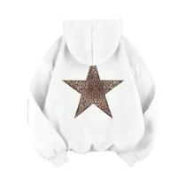 Moletom Feminino Com Estampa De Leopardo E Estrelas, Hoodie Gráfico Y2K, Pullover De Outono E