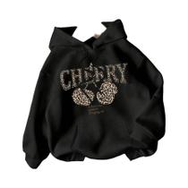 Moletom Feminino Com Estampa De Leopardo E Letras De Cereja, Gola Redonda, Manga Longa, Outono Moletom Feminino Com Estampa De Leopardo E Letras De Cereja, Gola Redonda, Manga Longa, Outono