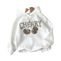 Moletom Feminino Com Estampa De Leopardo E Letras De Cereja, Gola Redonda, Manga Longa, Outono Moletom Feminino Com Estampa De Leopardo E Letras De Cereja, Gola Redonda, Manga Longa, Outono