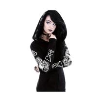 Moletom Feminino Com Estampa Gótica De Sol E Lua, Forro De Fleece Macio, Zíper Durável, Estilo Punk