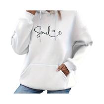Moletom Feminino Com Estampa SMILE E Bolso Canguru Confortável Casual Para Uso Diário
