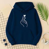 Moletom Feminino Coração Tumblr com Capuz Bolso Blusa de Frio Algodão Premium
