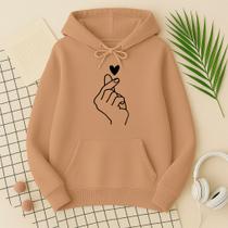 Moletom Feminino Coração Tumblr com Capuz Bolso Blusa de Frio Algodão Premium