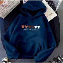 Moletom Feminino Corações Tumblr com Capuz e Bolso Casaco Premium Algodão Conforto