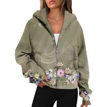 Moletom feminino COTECRAM Zip Up Plus Size H verde claro
